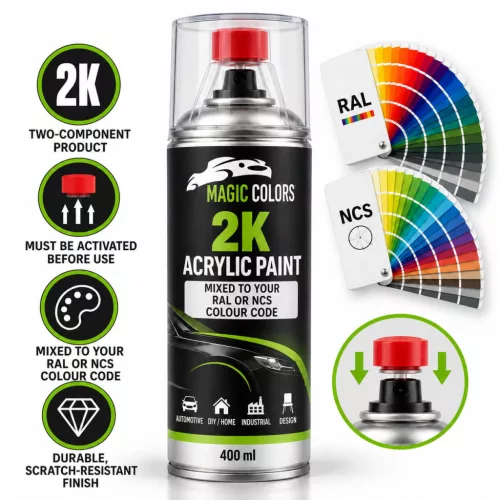 Spray vopsea acrilică 2K umplută, preparată după cod RAL sau NCS – 400 ml